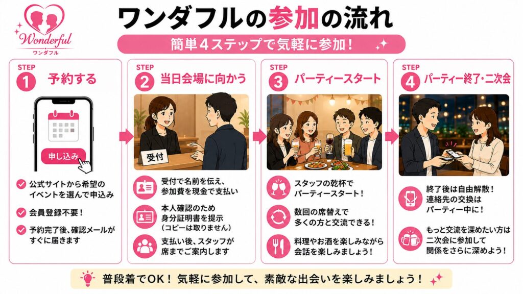 既婚者合コン：ワンダフルの参加の流れ